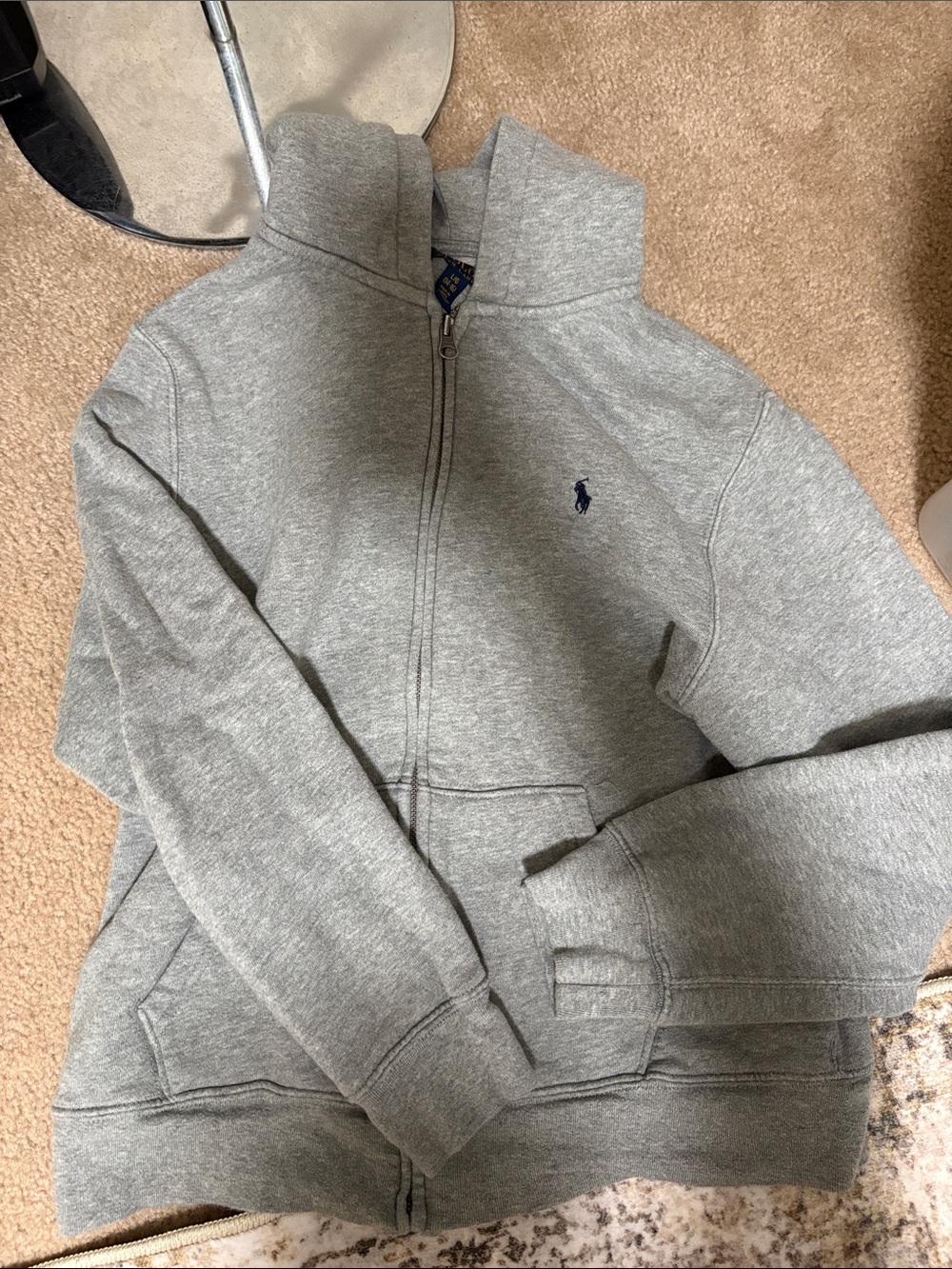 Polo by Ralph Lauren Kids Heather Gray Full-Zip Hoodie with Navy Polo Pony